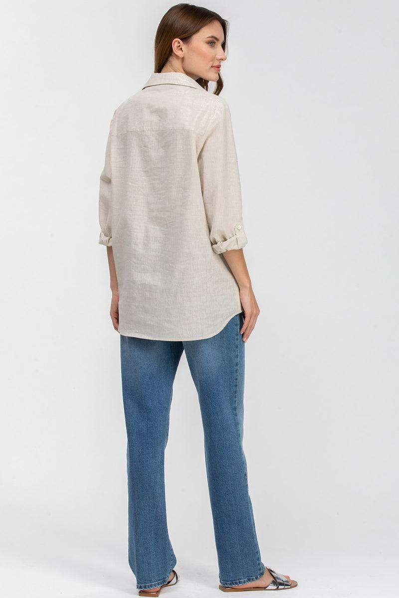 Pietro Brunelli SAFARI POCKET | Camicia Utility Premaman in Lino Beige Soddisfazione Garantita