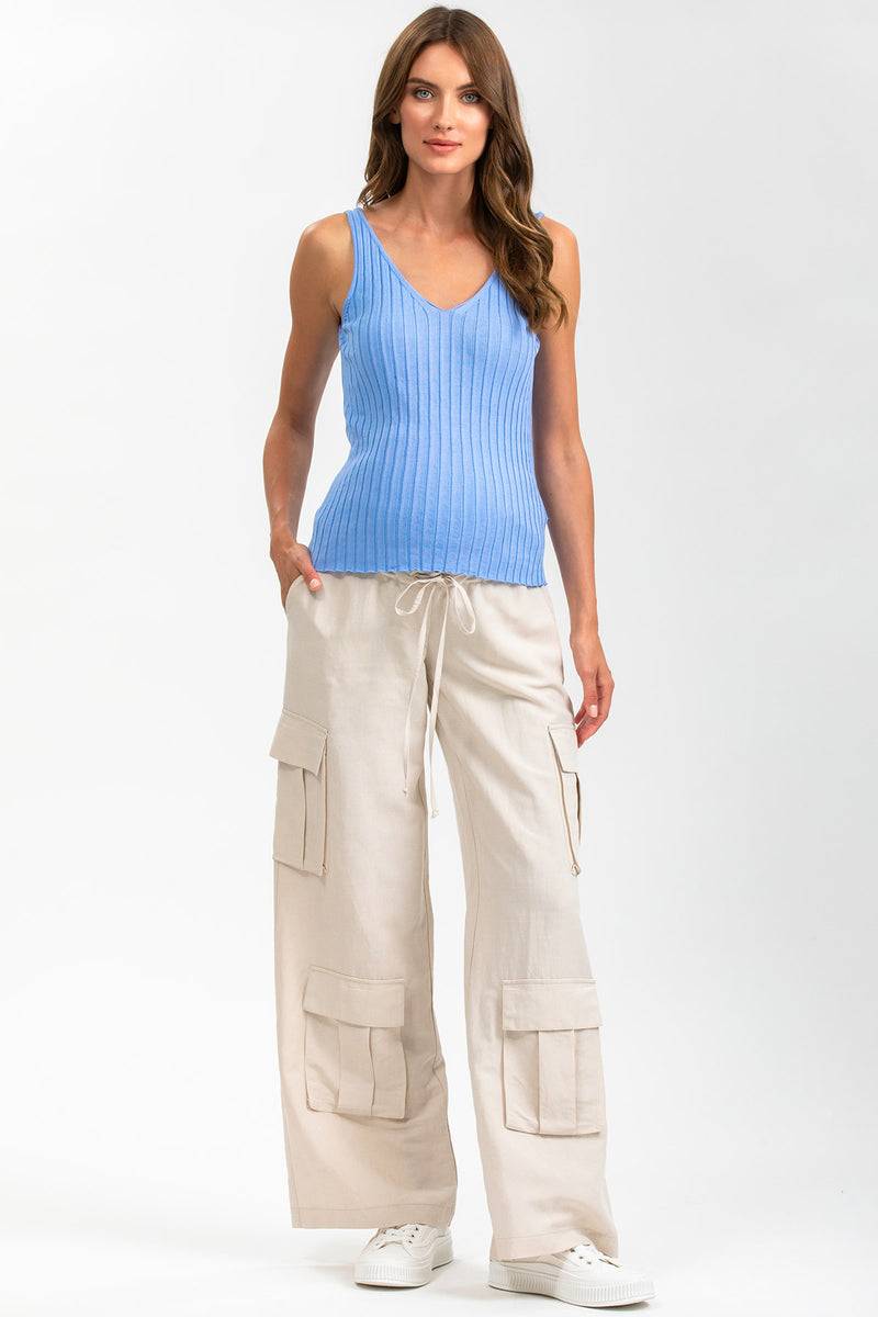 Pietro Brunelli GEORGE | Pantaloni Premaman Stile Cargo in Lino Beige