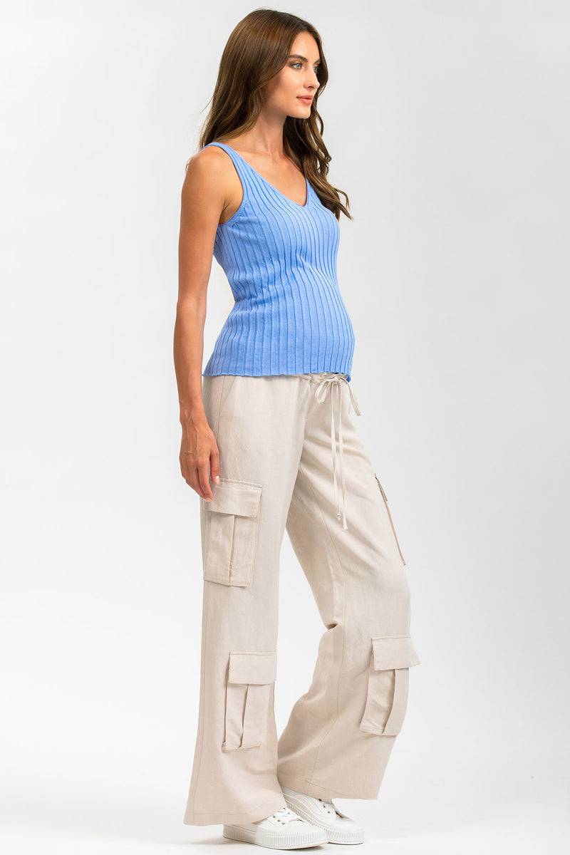 Pietro Brunelli GEORGE | Pantaloni Premaman Stile Cargo in Lino Beige Nuova