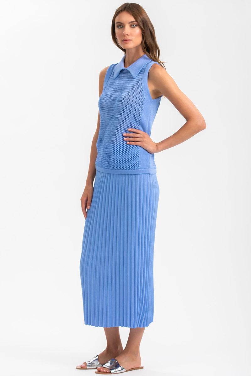 Pietro Brunelli LINDA | Top Smanicato Blu con Colletto Nuovo