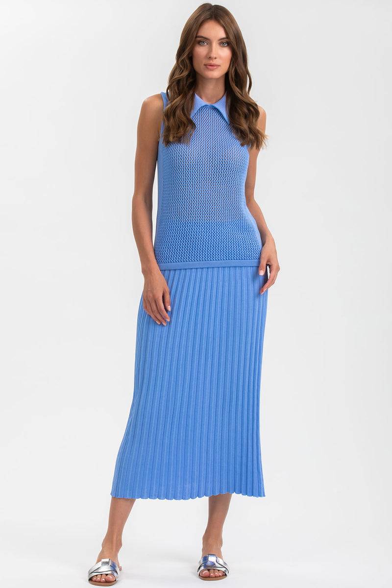 Pietro Brunelli LINDA | Top Smanicato Blu con Colletto Nuovo