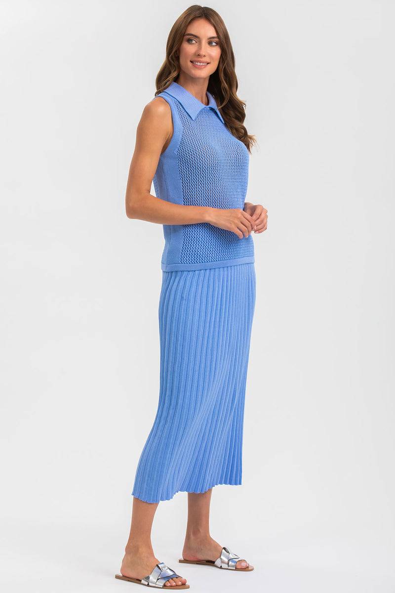 Pietro Brunelli LINDA | Top Smanicato Blu con Colletto Nuovo