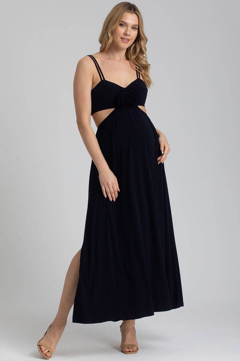 Pietro Brunelli SELENA | Abito Premaman da Sera Blu Scuro con Cut-Out Sottocosto