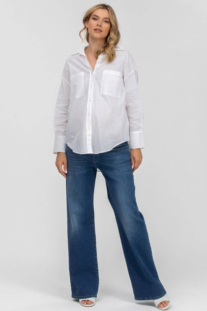 Pietro Brunelli SOPHIA POCKET | Camicia Premaman Oversize con Tasche Frontali in Lino Bianca Vendita Calda