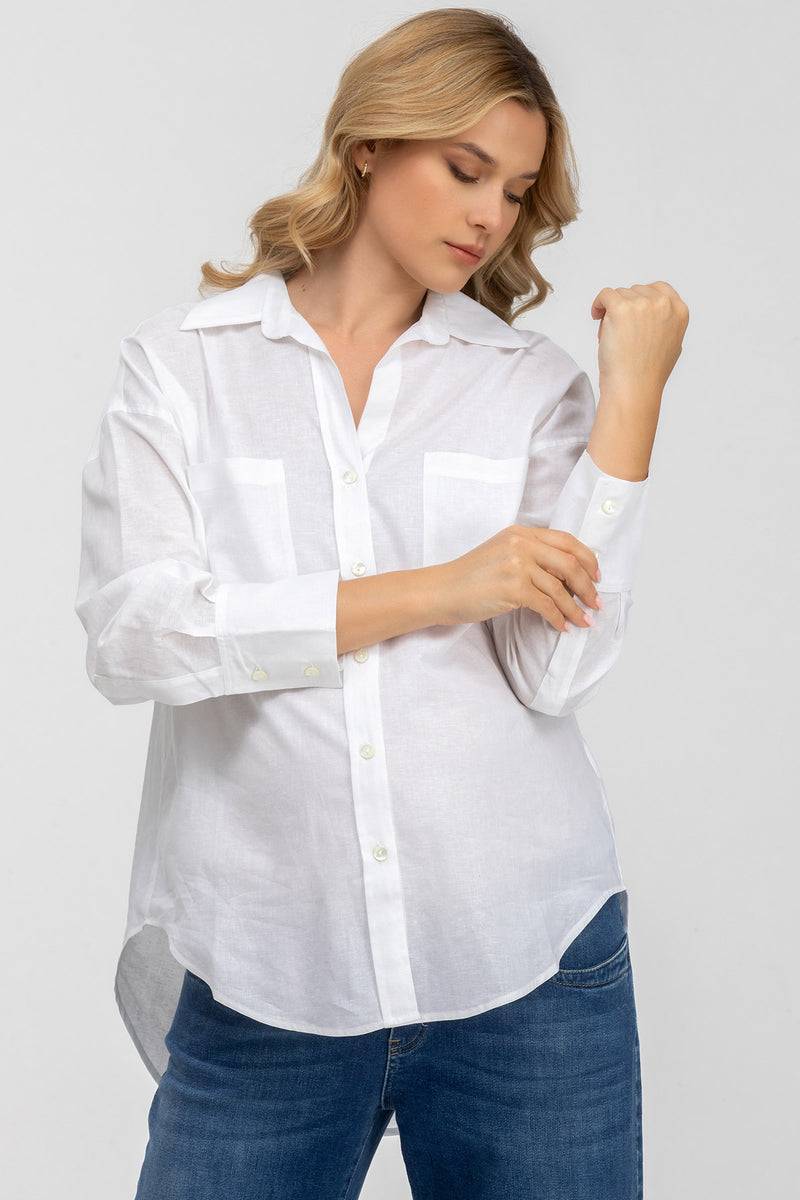 Pietro Brunelli SOPHIA POCKET | Camicia Premaman Oversize con Tasche Frontali in Lino Bianca Vendita Calda