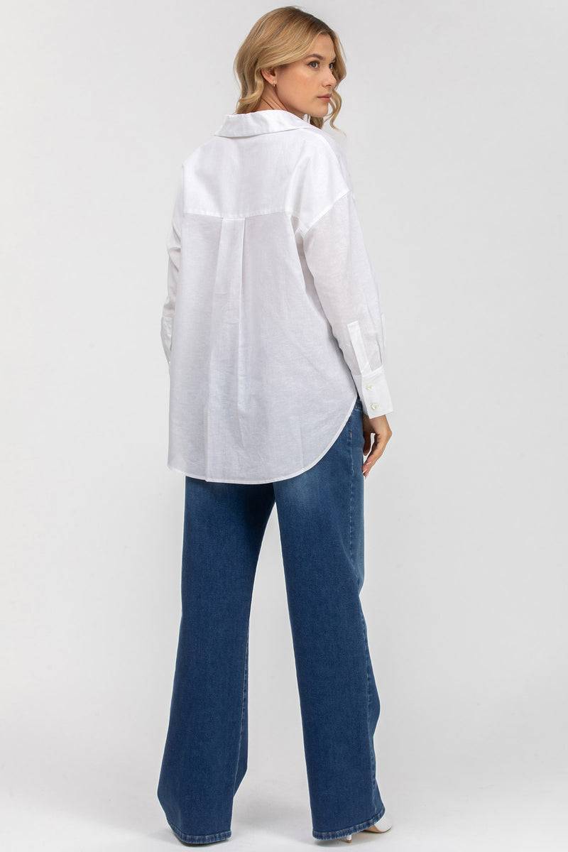 Pietro Brunelli SOPHIA POCKET | Camicia Premaman Oversize con Tasche Frontali in Lino Bianca Vendita Calda