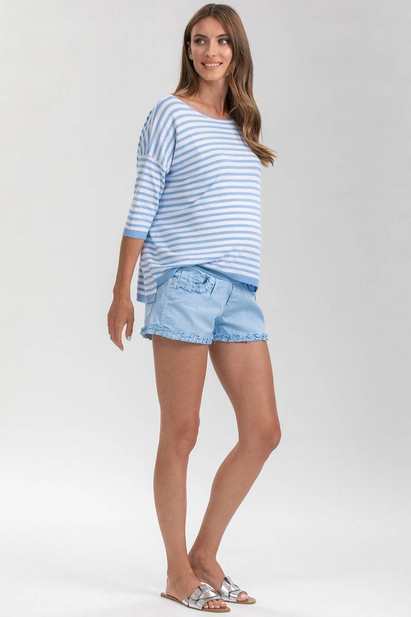 Pietro Brunelli BONNIE MINI SHORTS AZZURO | Pantaloncini Premaman in Cotone Shopping Online