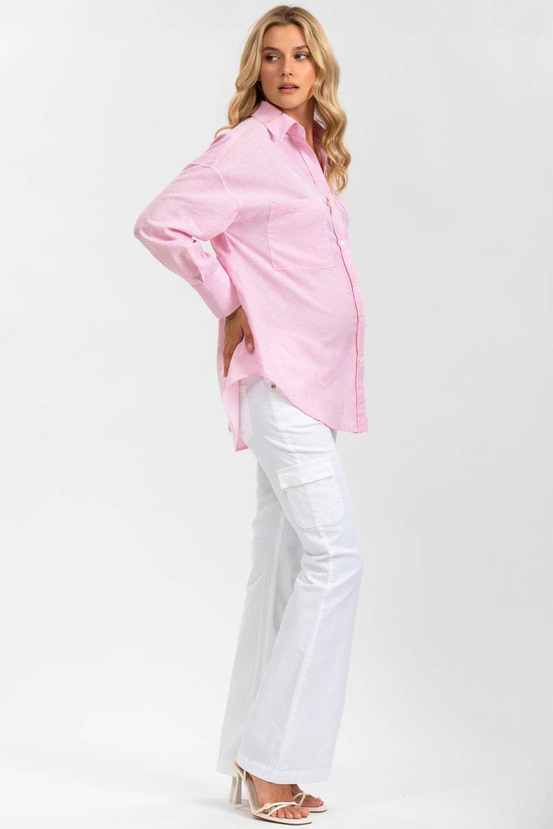 Pietro Brunelli SOPHIA POCKET | Camicia Premaman Oversize con Tasche Frontali in Lino Rosa Shopping Online