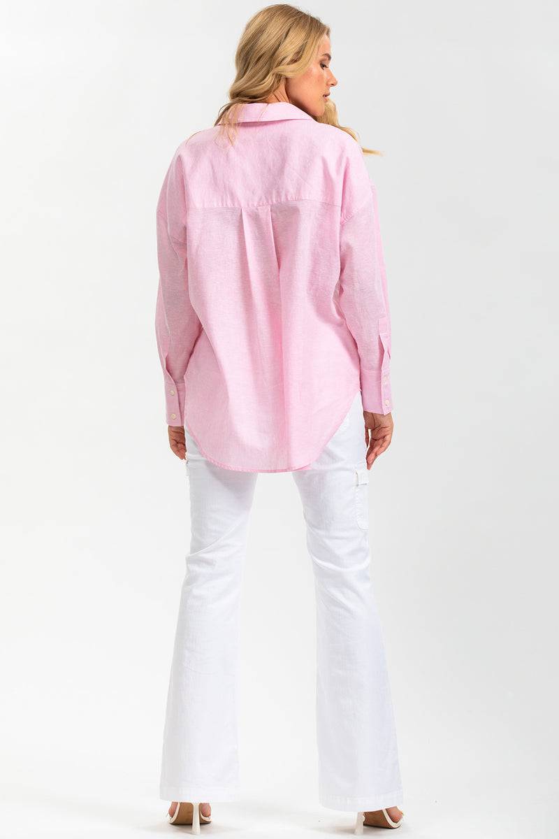 Pietro Brunelli SOPHIA POCKET | Camicia Premaman Oversize con Tasche Frontali in Lino Rosa Shopping Online