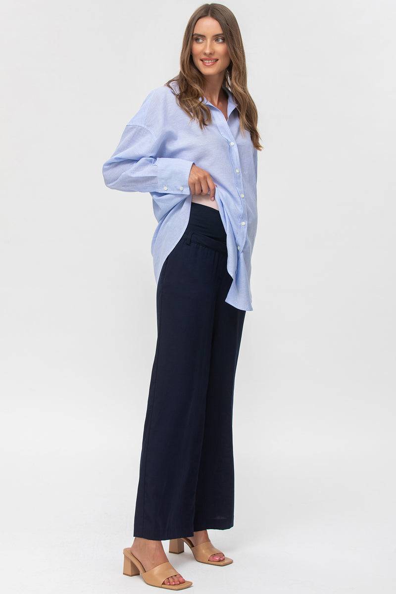 Pietro Brunelli WARREN | Pantaloni Premaman a Gamba Larga Blu Presa