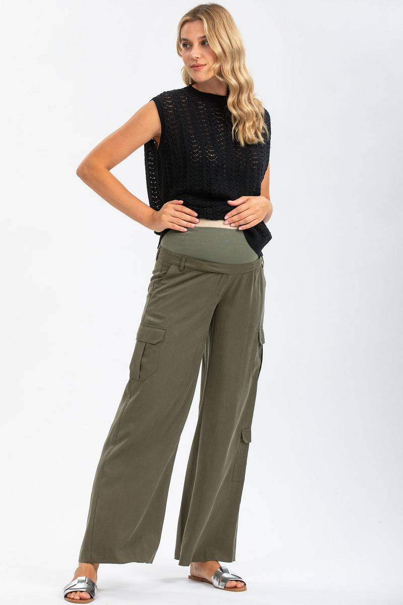 Pietro Brunelli CHARLIE | Pantaloni Premaman Stile Cargo in Tencel Offerte speciali
