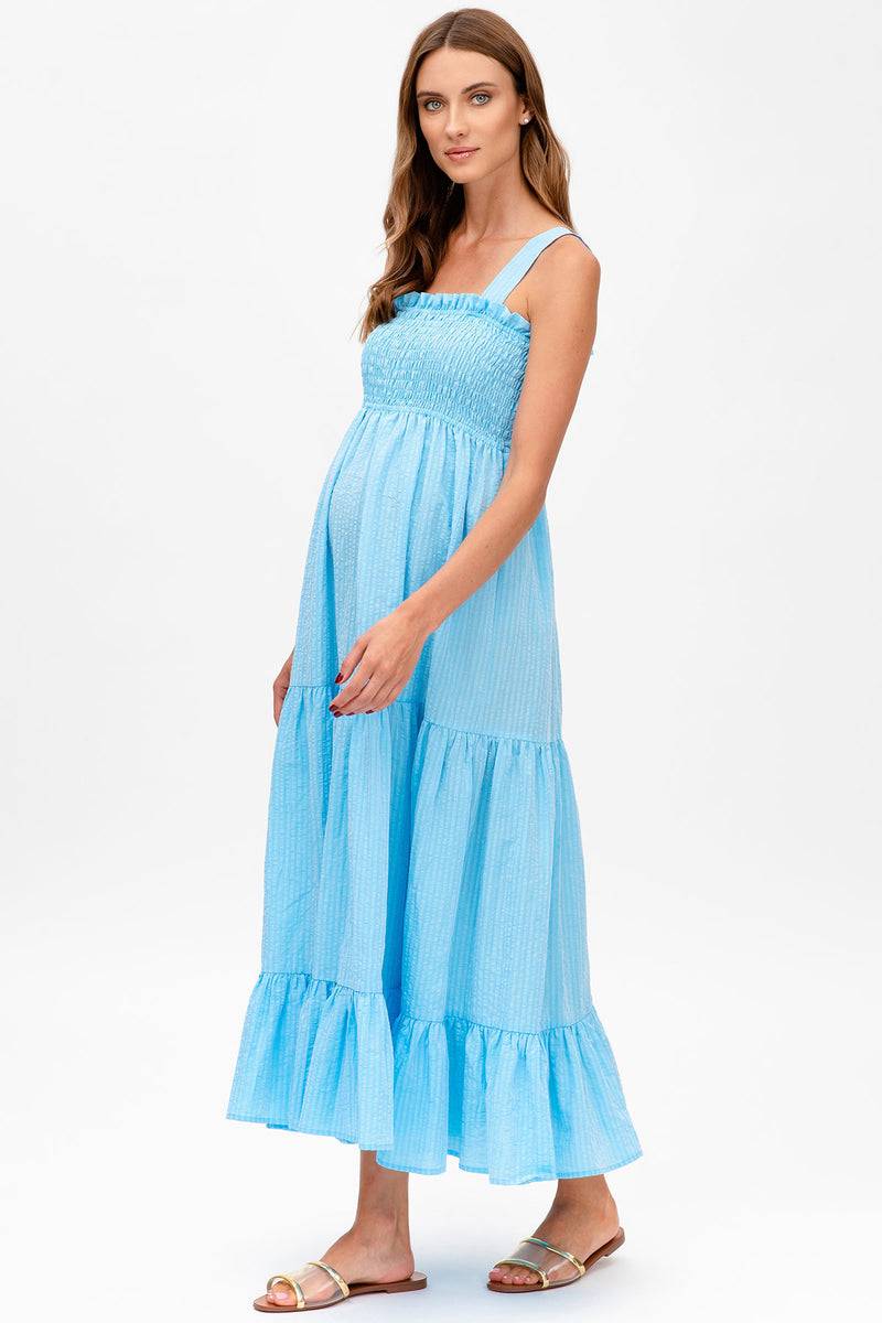 Pietro Brunelli HOLLY | Abito Premaman Lungo in Cotone Goffrato Color Azzurro Hotsell