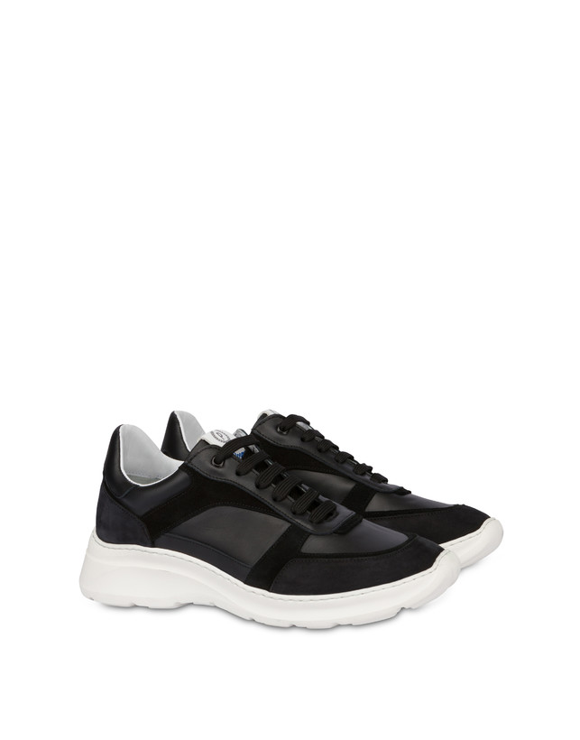 Pollini Sneakers In Vitello, Nabuk E Crosta Roomy Nero/nero/nero/nero/nero Vendite Flash