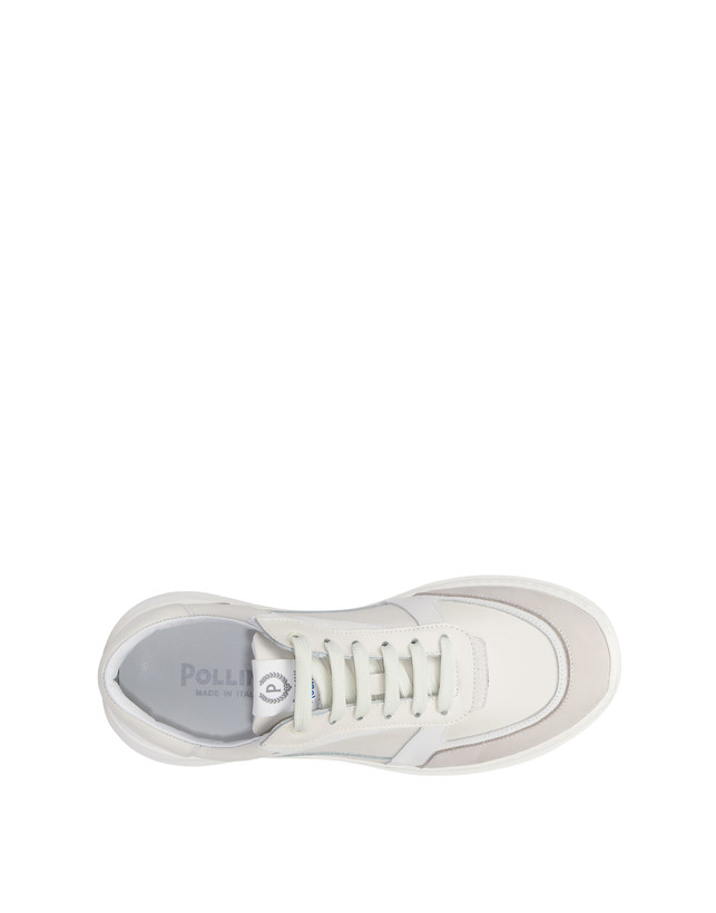 Pollini Sneakers In Vitello, Nabuk E Crosta Roomy Avorio/perla/bianco/bianco/avorio Nuova