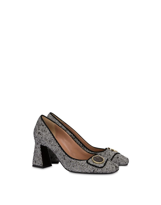Pollini Décolleté In Tessuto Spigato Dama Bianco-nero/nero Sottocosto