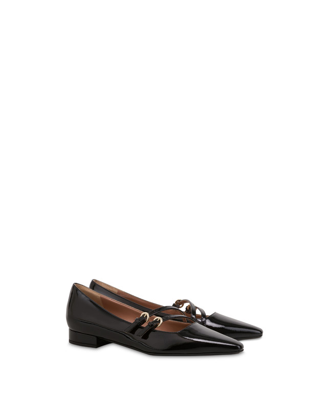 Pollini Ballerine In Vernice Bi-buckle Nero Saldi Di Fabbrica