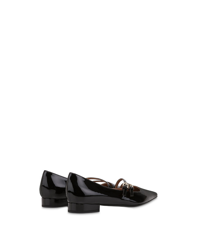 Pollini Ballerine In Vernice Bi-buckle Nero Saldi Di Fabbrica