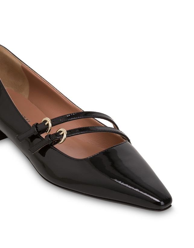 Pollini Ballerine In Vernice Bi-buckle Nero Saldi Di Fabbrica