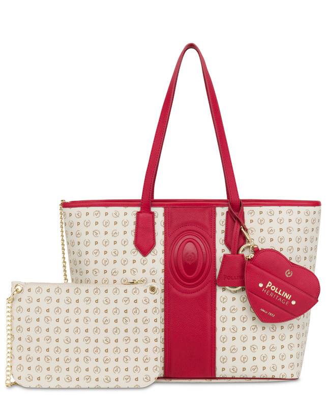 Pollini Shopping Bag Heritage 70th Anniversary Avorio/rosso Vendita Calda