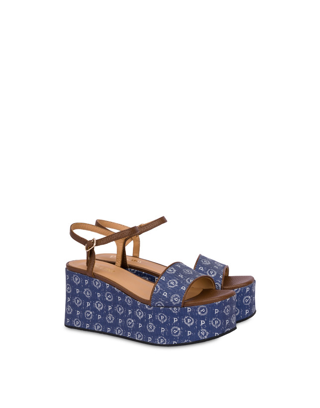 Pollini Zeppa Heritage Denim Jacquard Blu/marrone Pezzi Unici