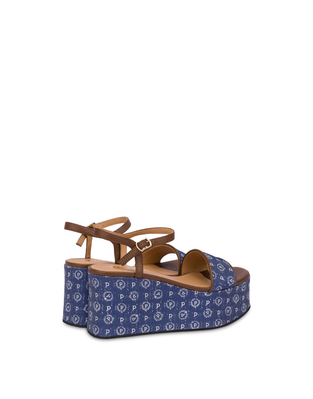 Pollini Zeppa Heritage Denim Jacquard Blu/marrone Pezzi Unici