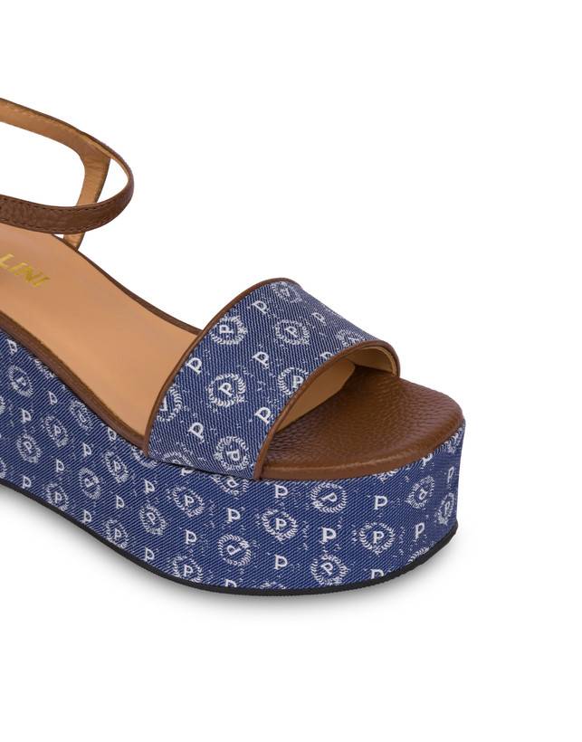 Pollini Zeppa Heritage Denim Jacquard Blu/marrone Pezzi Unici