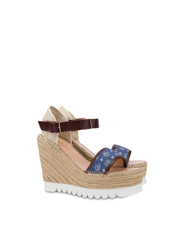 Pollini Sandali Con Zeppa Espadrillas Heritage Denim Jacquard Blu/marrone Qualità Garantita