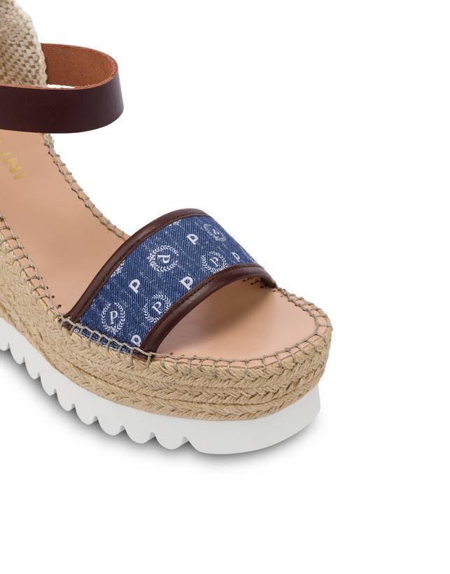 Pollini Sandali Con Zeppa Espadrillas Heritage Denim Jacquard Blu/marrone Qualità Garantita