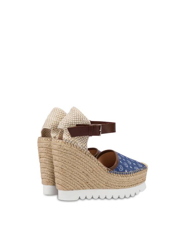 Pollini Sandali Con Zeppa Espadrillas Heritage Denim Jacquard Blu/marrone Negozi Online