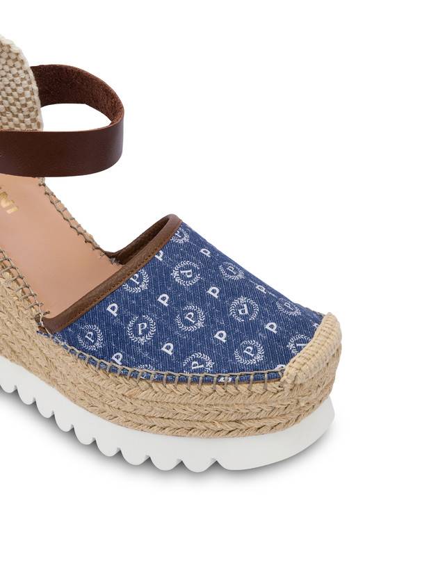 Pollini Sandali Con Zeppa Espadrillas Heritage Denim Jacquard Blu/marrone Negozi Online