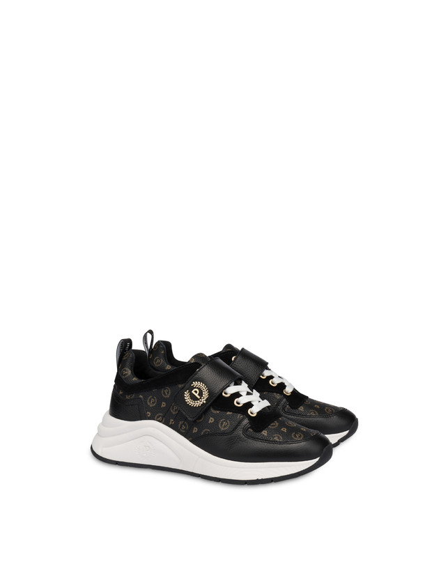 Pollini Sneakers In Vitello E Pvc Logo Heritage Nero/nero Novità
