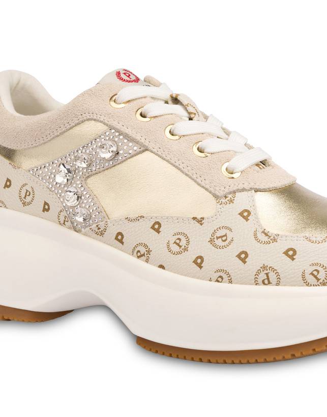 Pollini Sneakers Con Pietre E Strass Forever Avorio/platino Presa