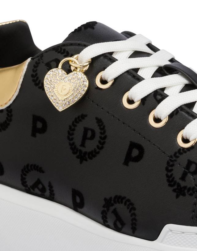 Pollini Sneakers Con Charm Heritage Flock Nero/nero Economico