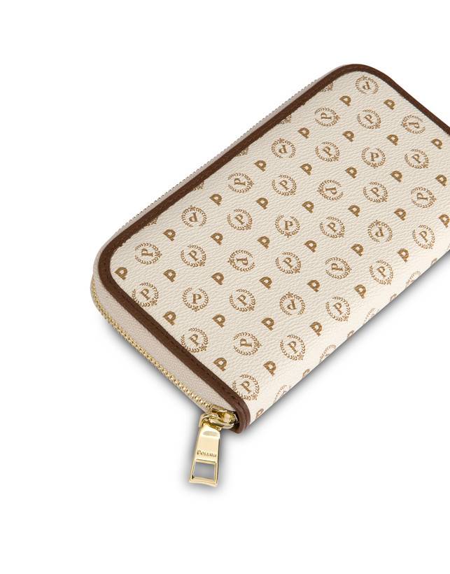 Pollini Portafoglio Zip Around Heritage Logo Classic Avorio/marrone Italia