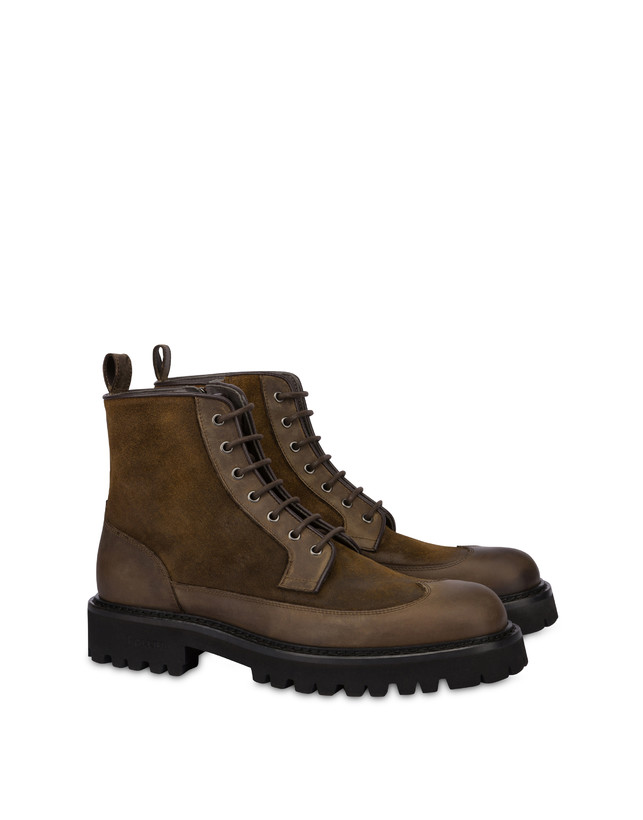 Pollini Combat Boot In Crosta E Vitello Budapest Fango/fango Pezzi Unici