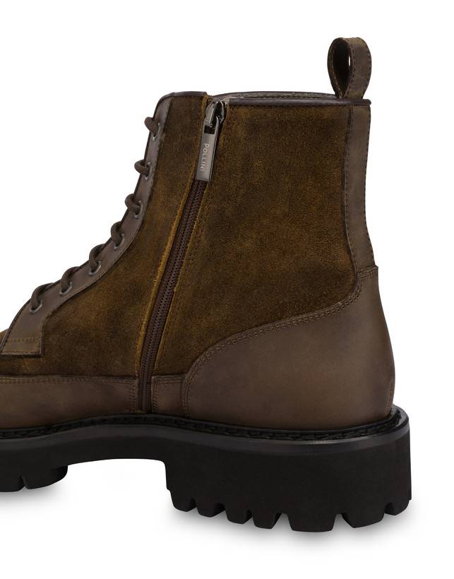 Pollini Combat Boot In Crosta E Vitello Budapest Fango/fango Pezzi Unici