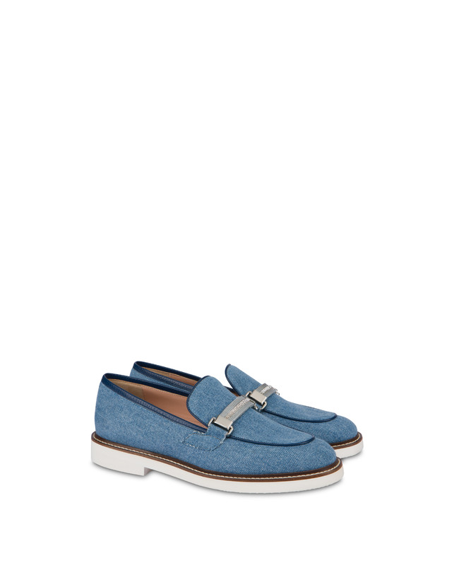 Pollini Mocassini In Tessuto Denim Mannish Denim/navy Convenienza
