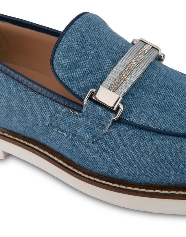 Pollini Mocassini In Tessuto Denim Mannish Denim/navy Convenienza