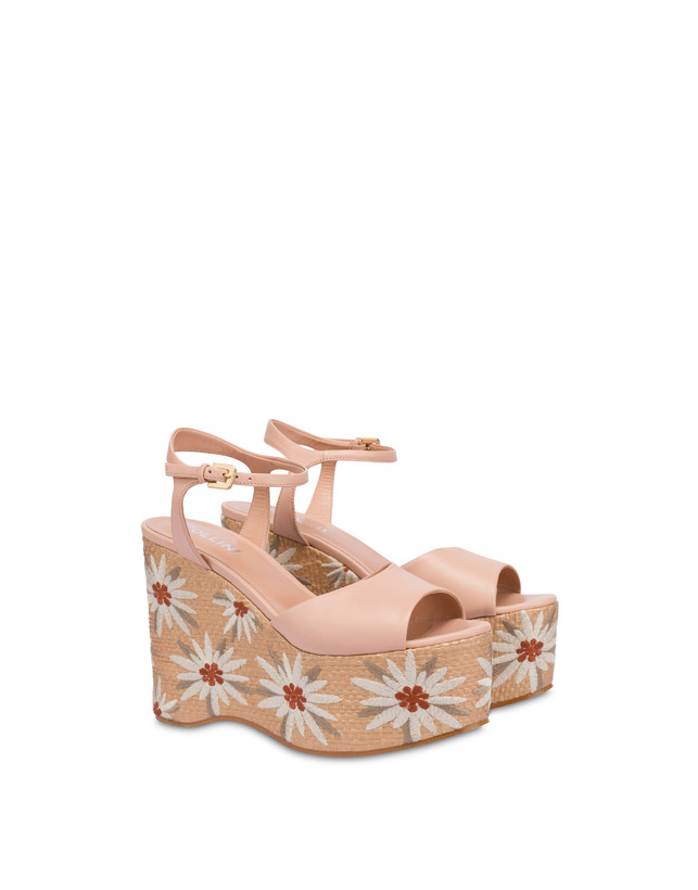 Pollini Sandali Con Zeppa Ricamata Desert Rose Nude/naturale Saldi