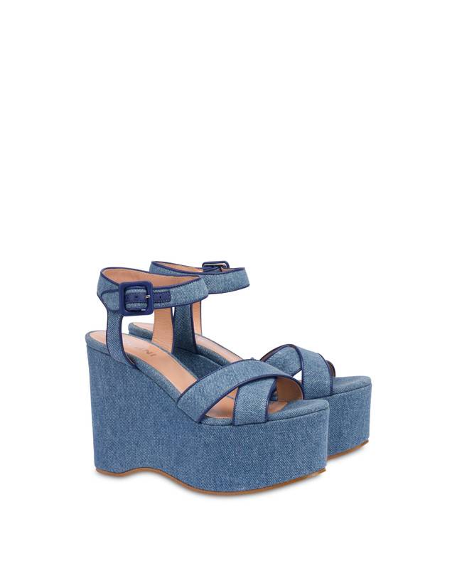 Pollini Sandali In Denim Con Zeppa Capri Denim/navy Vendita Calda