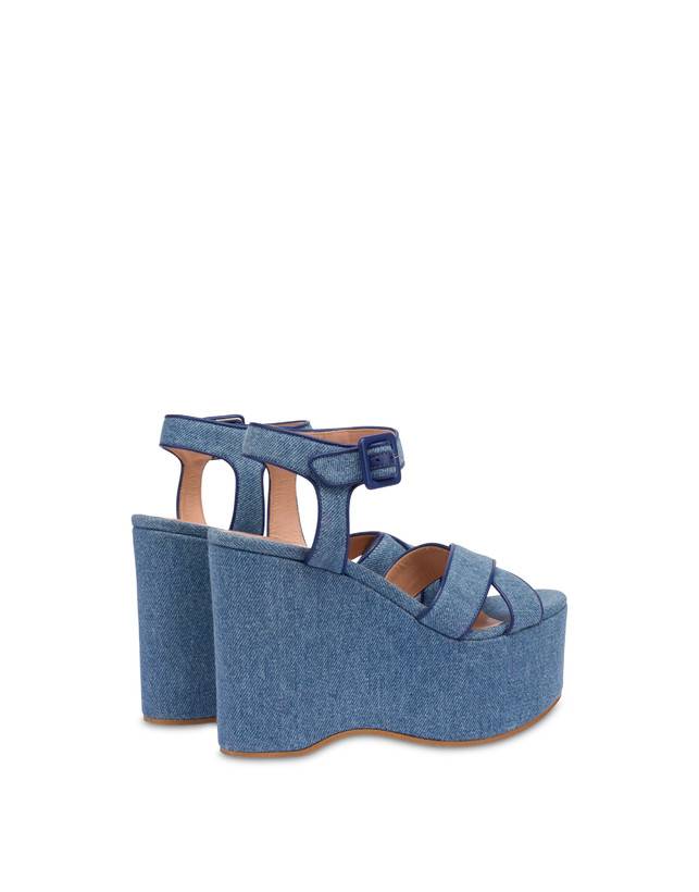 Pollini Sandali In Denim Con Zeppa Capri Denim/navy Vendita Calda