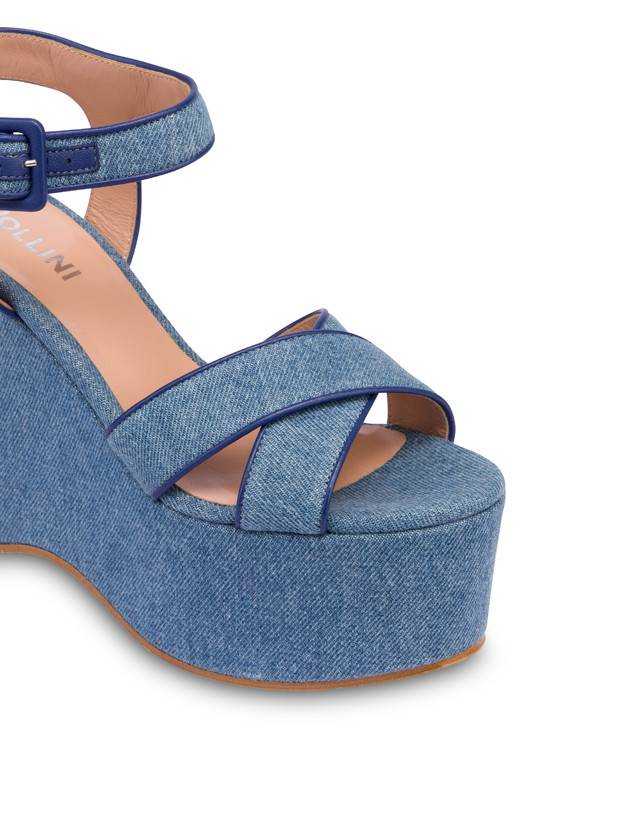 Pollini Sandali In Denim Con Zeppa Capri Denim/navy Vendita Calda