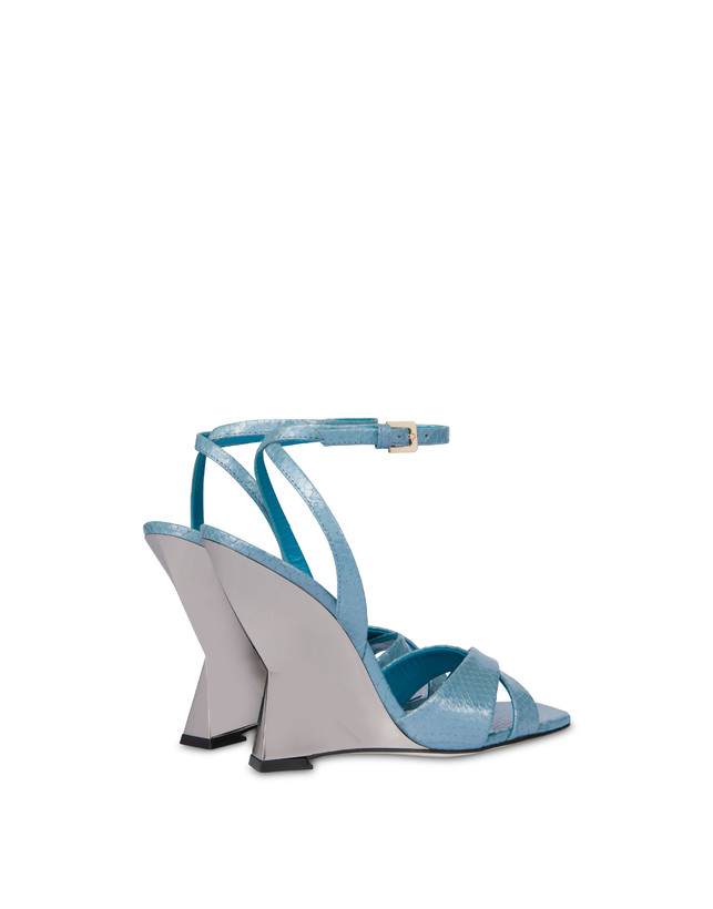 Pollini Sandali Con Zeppa Stampa Pitone Cote D'azur Pool/argento Saldi Di Fabbrica