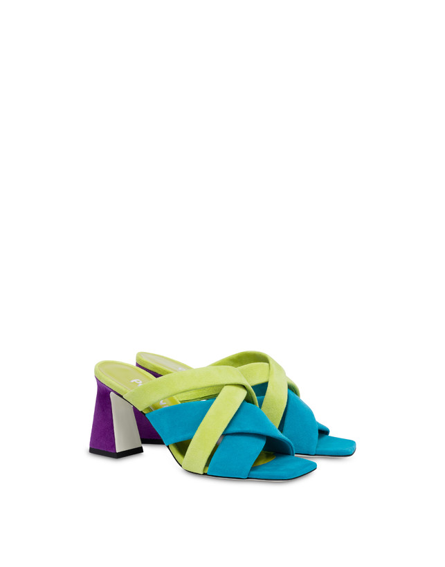 Pollini Mules In Camoscio Colour Explosion Pool/apple/iris Moda
