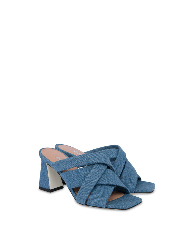Pollini Mules Con Tacco In Tessuto Denim Denim 2025