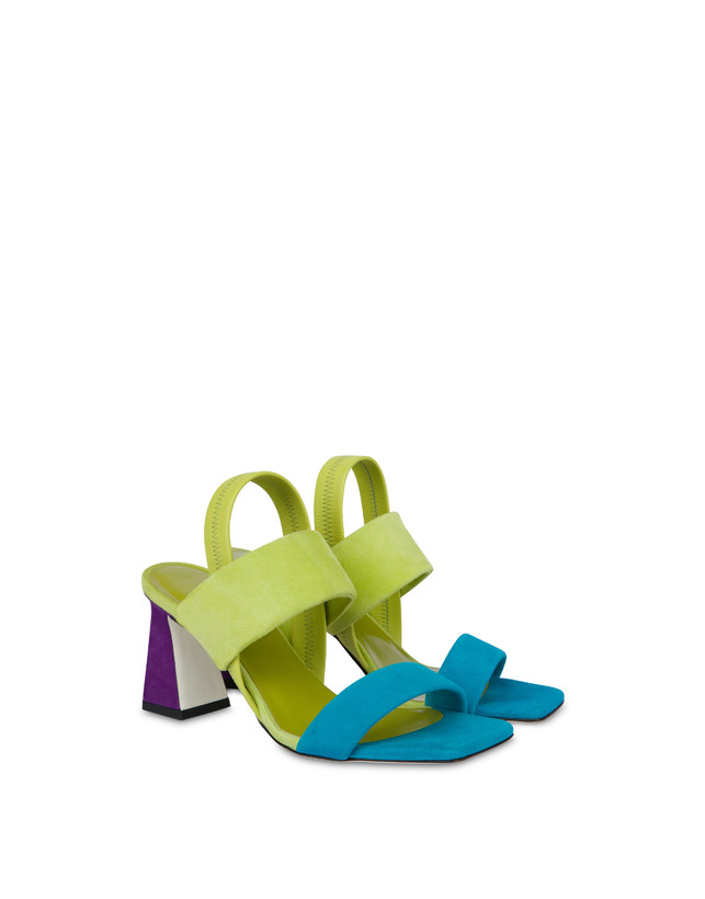 Pollini Sandali In Camoscio Color Explosion Pool/apple/iris In Linea