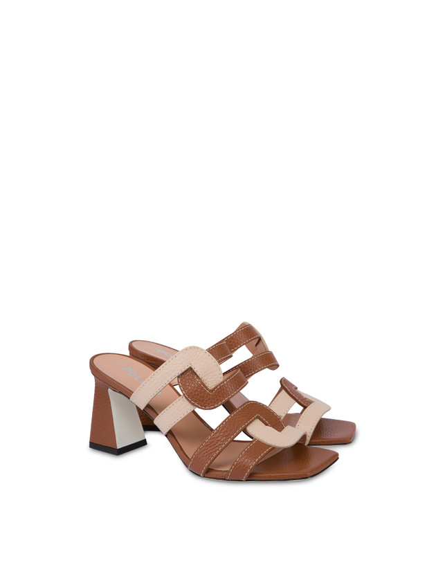 Pollini Mules Con Tacco In Vitello Interlock Wood/sabbia Qualità