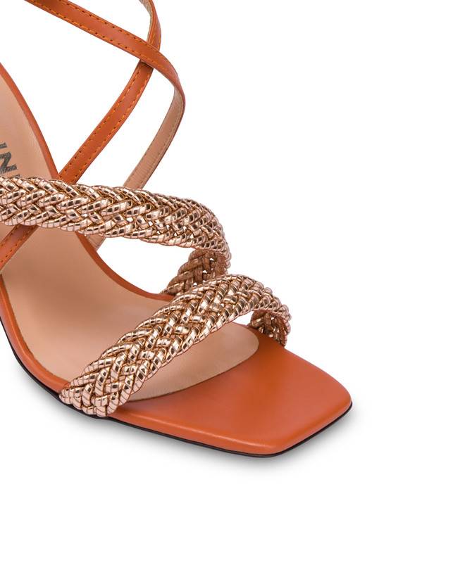 Pollini Sandali Alti In Vitello E Specchio Laminato Italian Savoir Faire Rame/wood Qualità Garantita