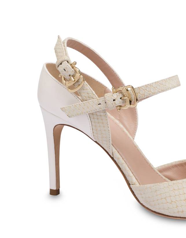 Pollini Slingback In Vacchetta E Nabuk Stampa Pitone Vertigo Gesso/bianco Convenienza