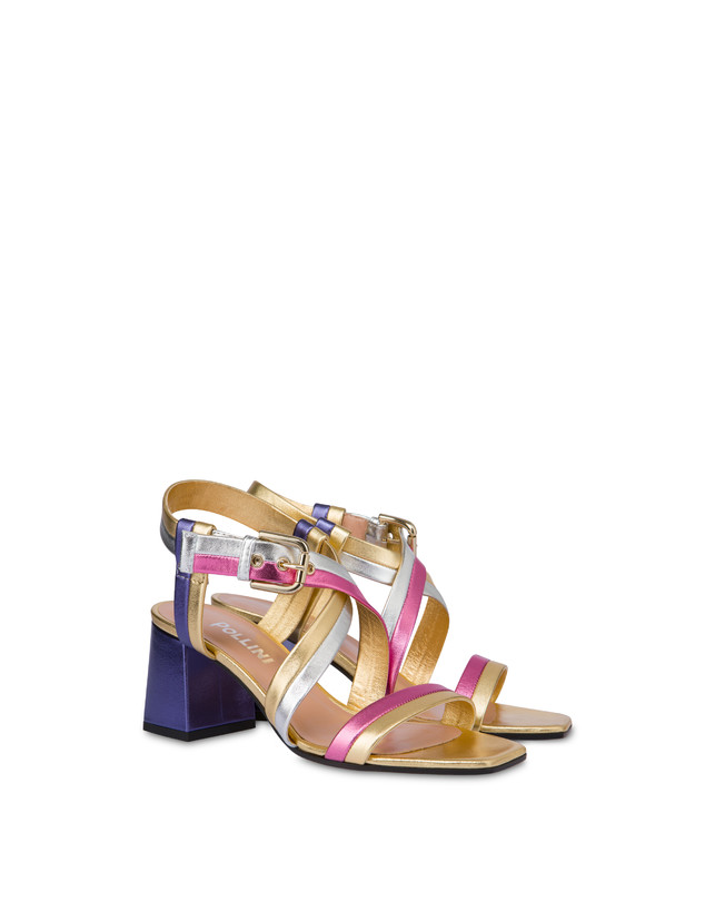 Pollini Sandali In Nappa Laminata Rainbow Oro/peonia/argento/iris In Saldo